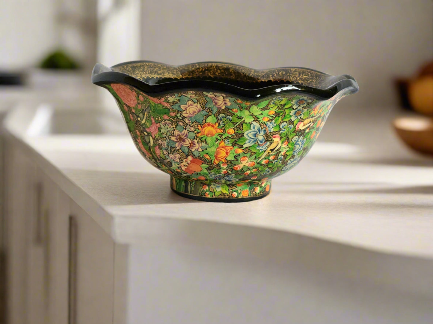 Curvy Bowl Papier Mache 8.3 Inches- Hand-painted