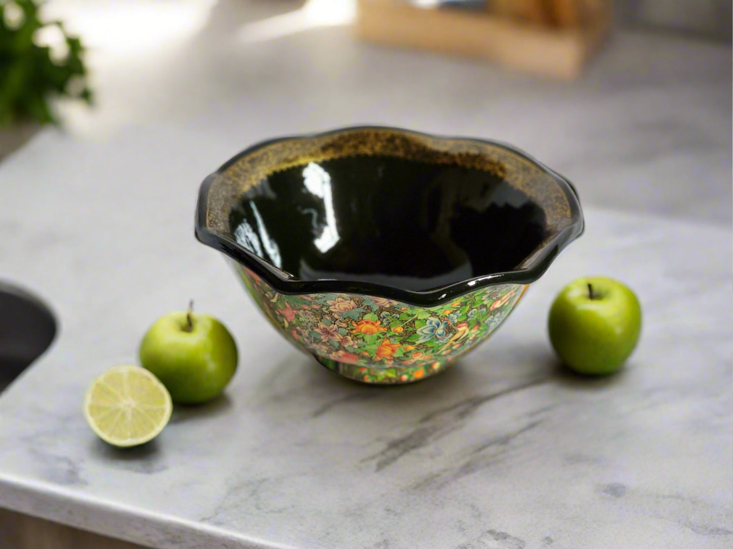 Curvy Bowl Papier Mache 8.3 Inches- Hand-painted