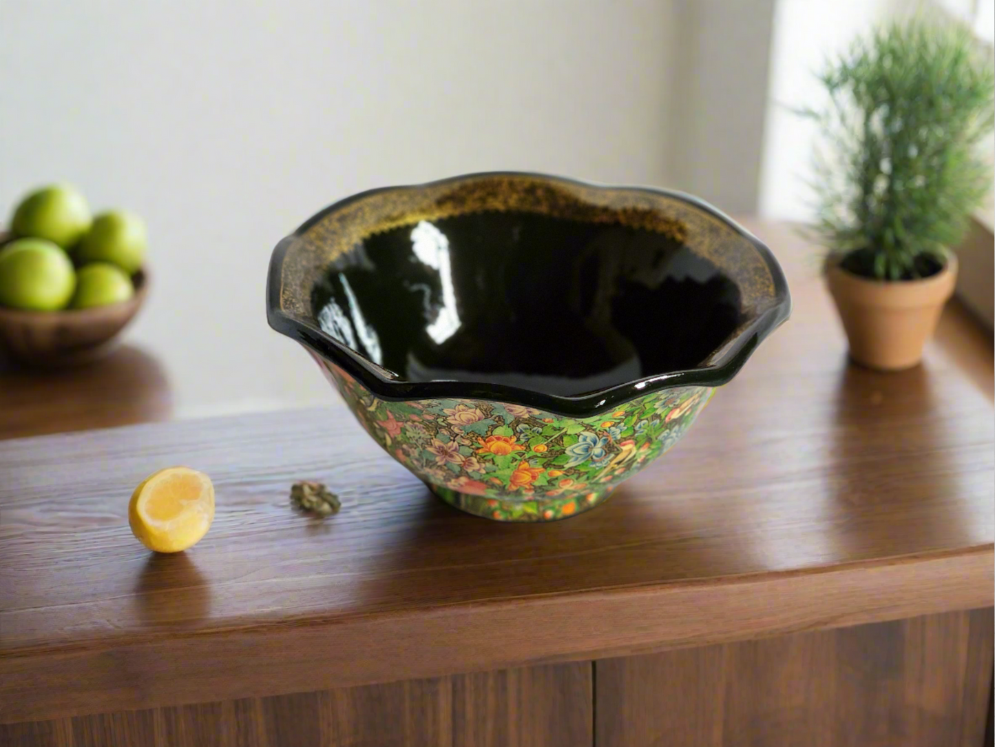 Curvy Bowl Papier Mache 8.3 Inches- Hand-painted