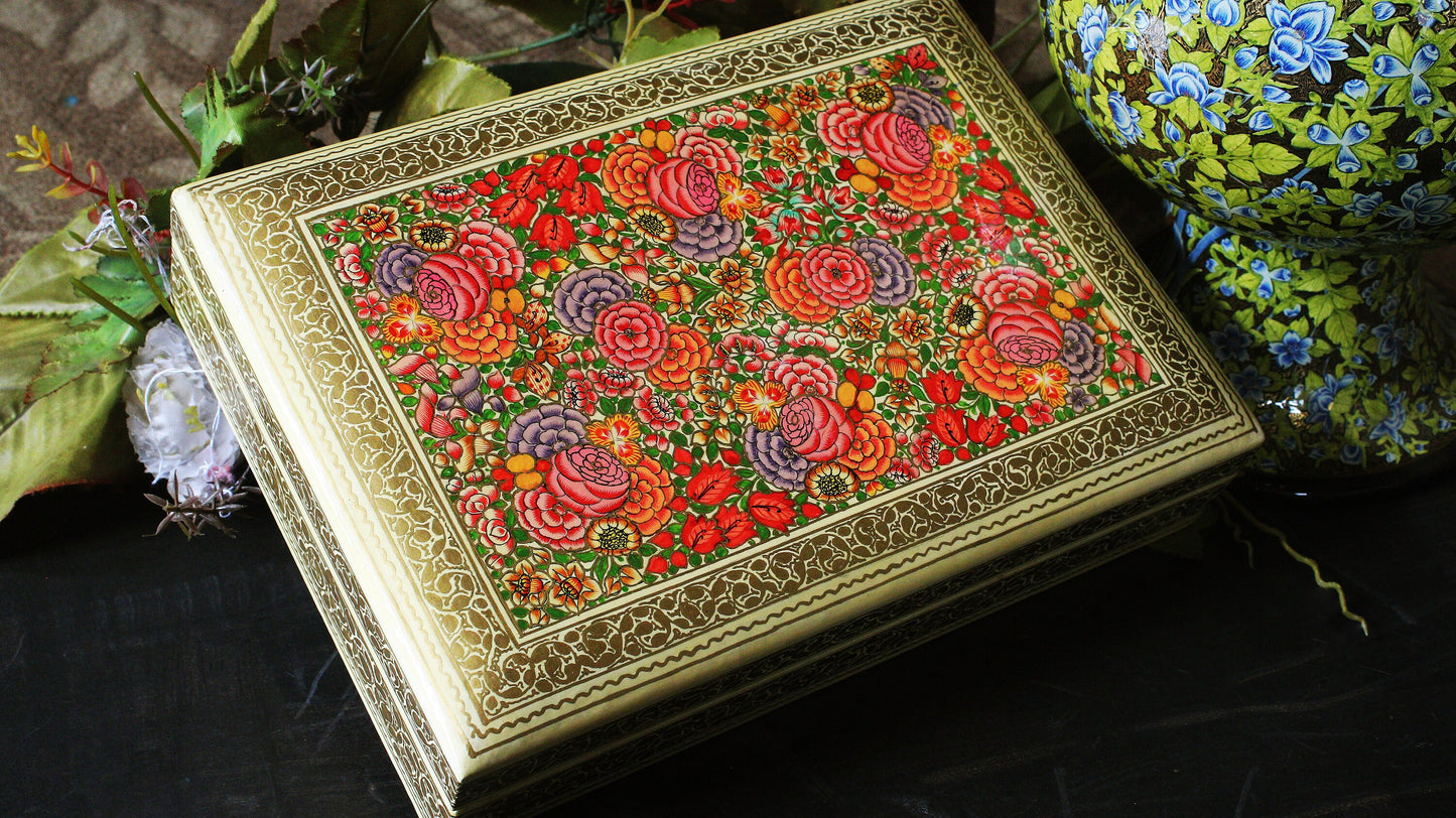 Arts and Crafts hand painted box, A bridal shower gift keepsake box one of a kind-.