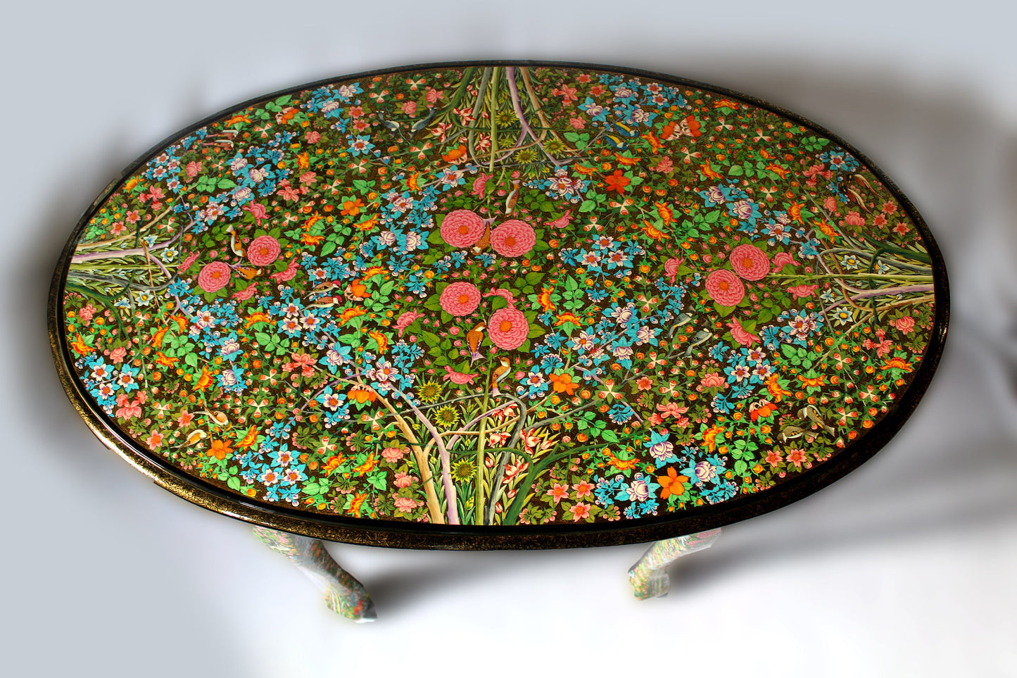 Crafted Table: Handmade Painted vintage Kashmir Real gold paper mache lacquered art-