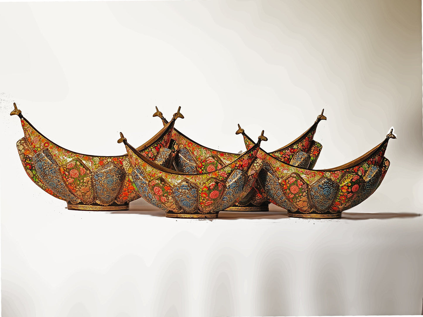 Royal Paper Mache and Brass Fruit Bowl Set with Floral Motifs - Set of 4