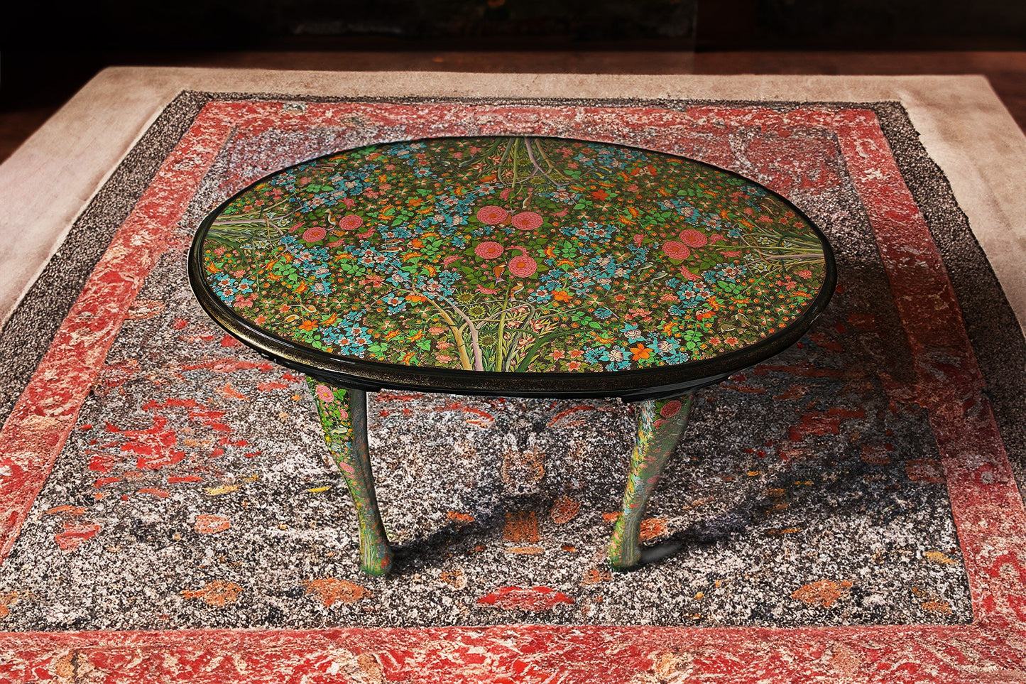 Crafted Table: Handmade Painted vintage Kashmir Real gold paper mache lacquered art-