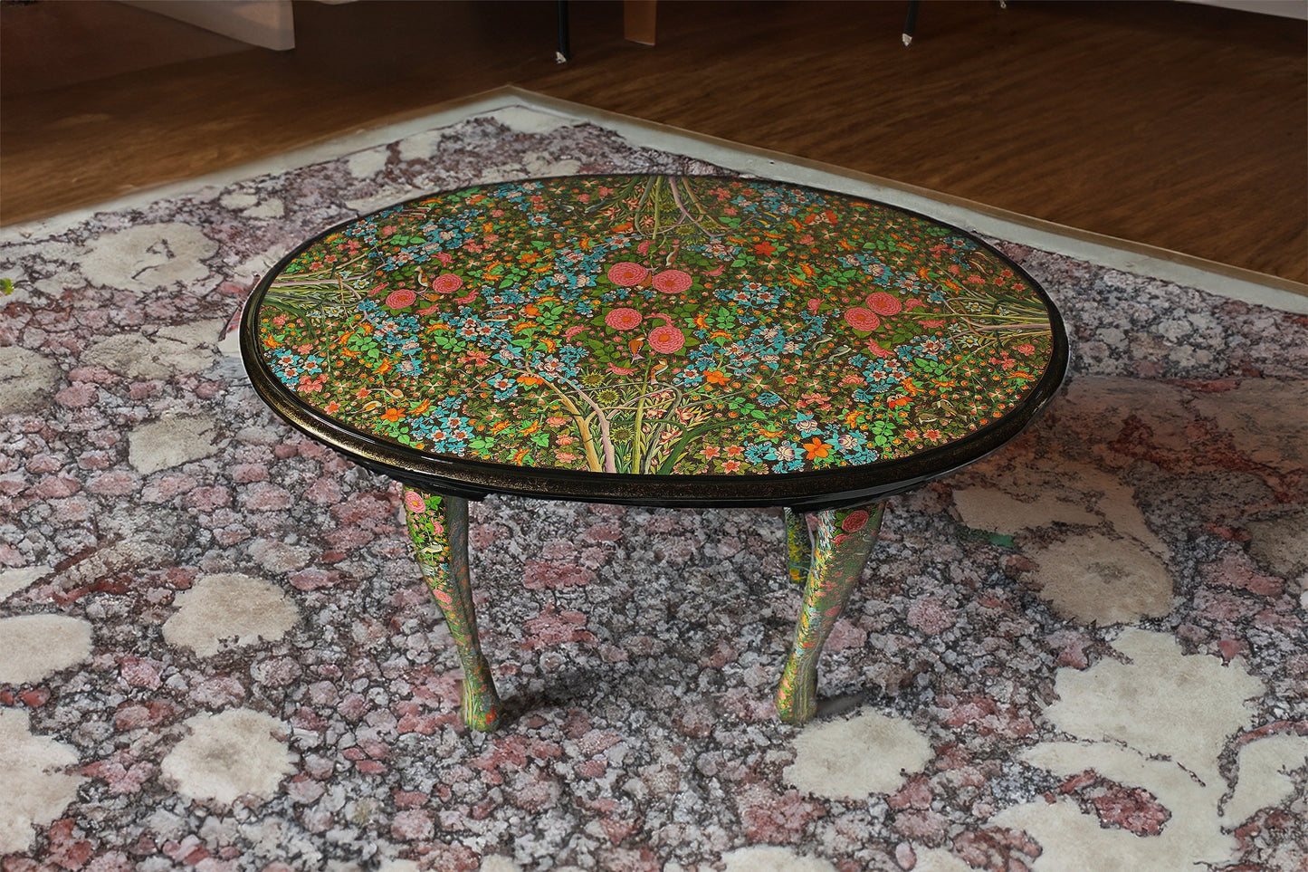 Crafted Table: Handmade Painted vintage Kashmir Real gold paper mache lacquered art-