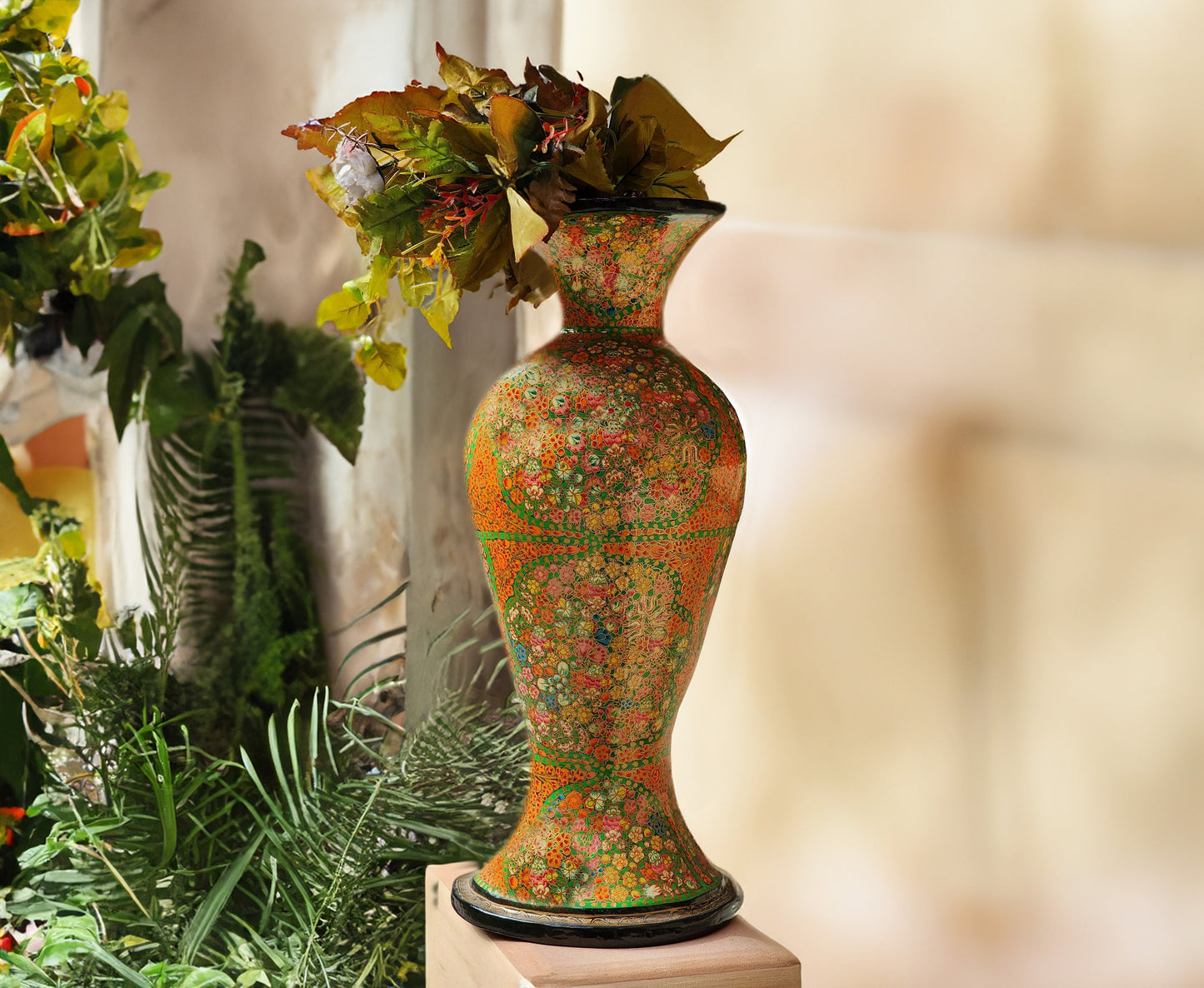 25" Tall Lacquered Floral Vase