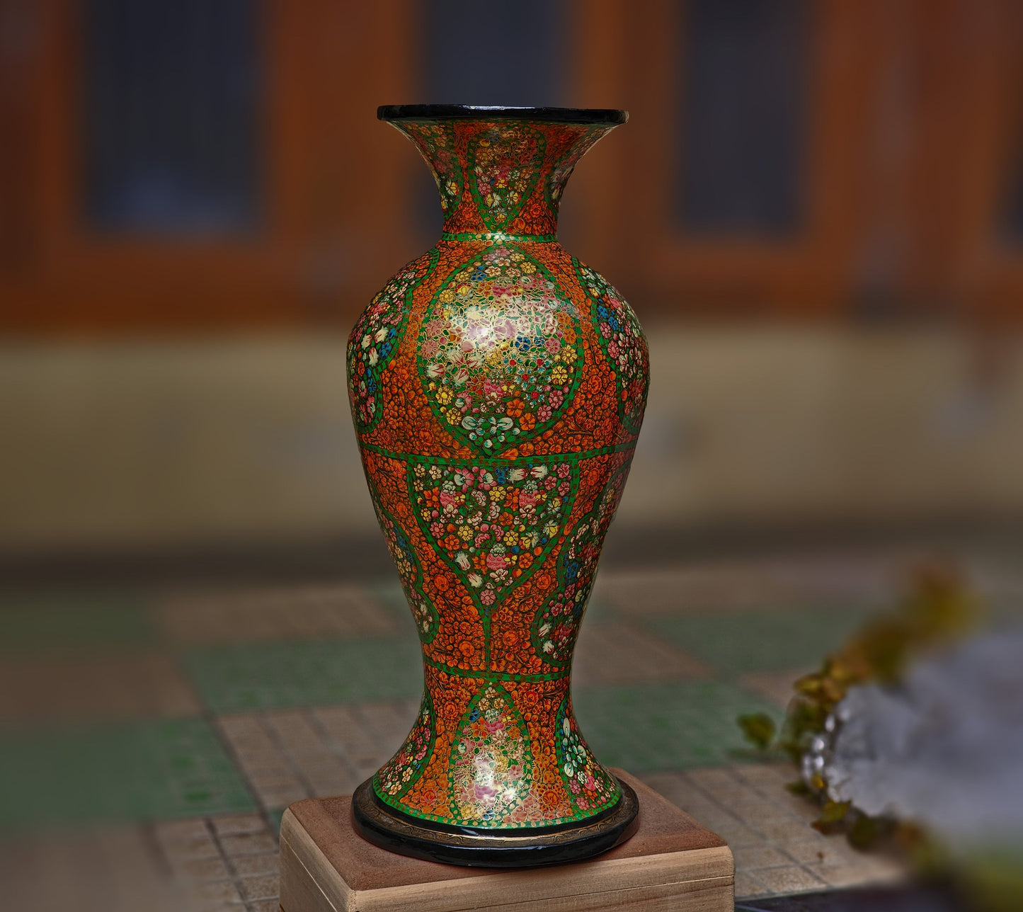 25" Tall Lacquered Floral Vase