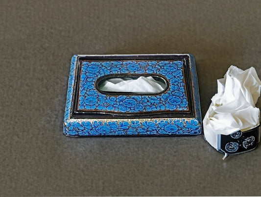 Handmade Paper Mache Painted Lacquered Tissue Holder Box - Kitchen Art Decor