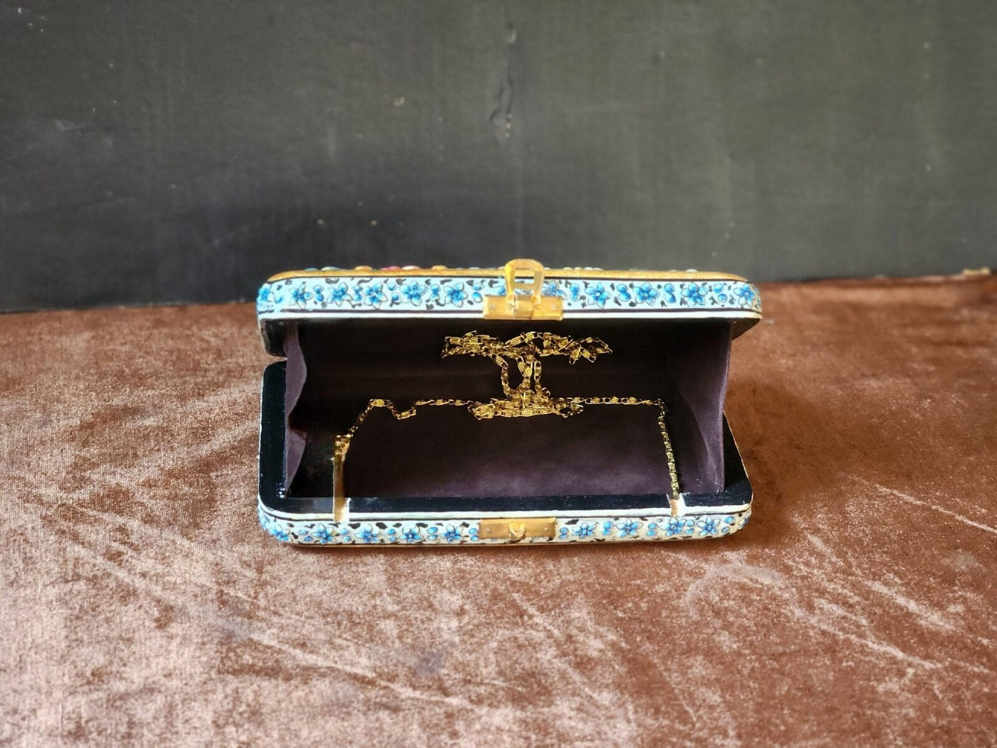 Clutch-Handcrafted in Kashmir-Paper Mache Clutch with Embossed Floral Lacquered Art-8 inch