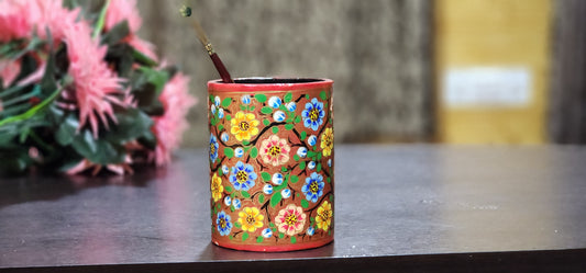 Floral hand painted pen holder