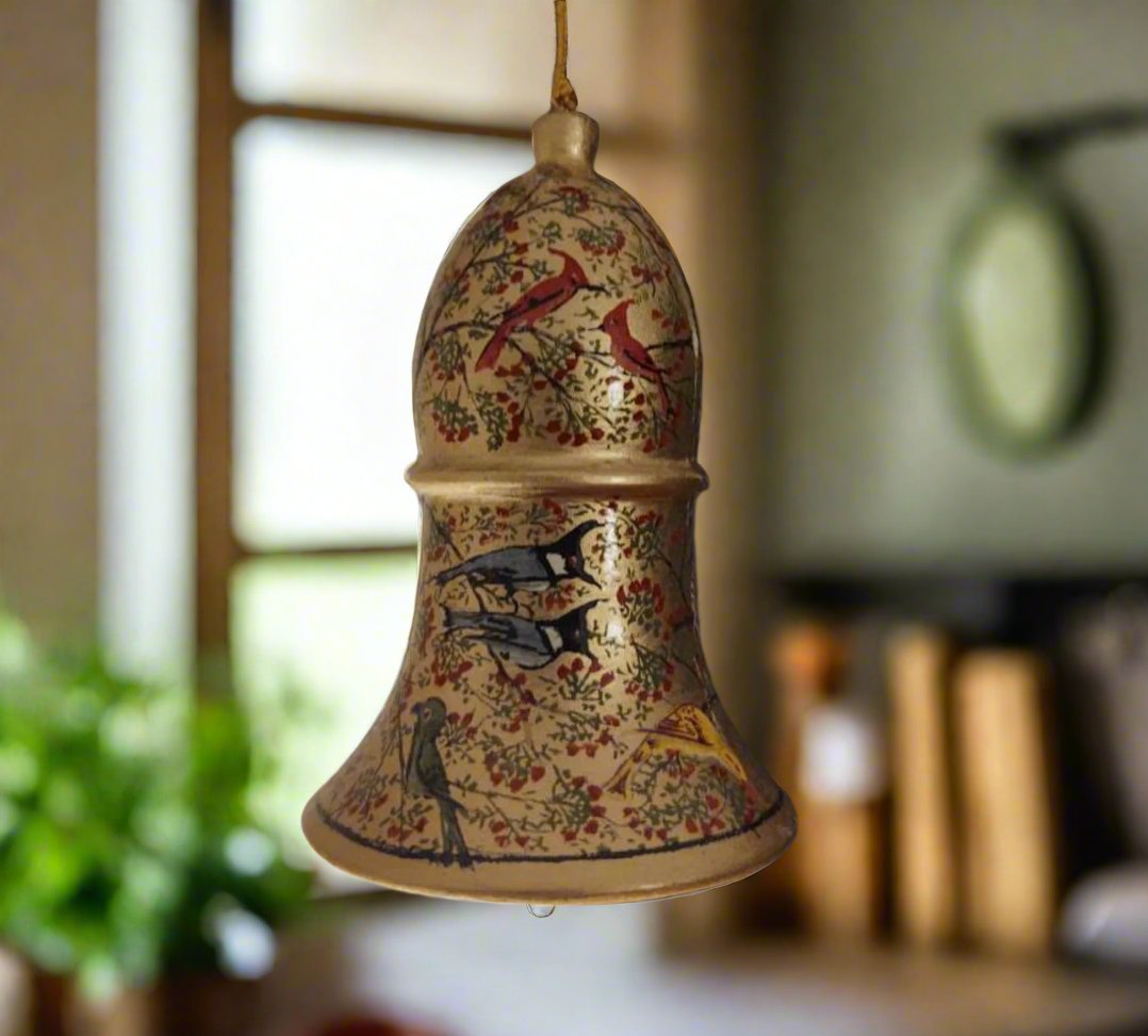 Indie room decor bells made of paper mache, generally used as Christmas decor for kids desks, handmade jingle bell sets