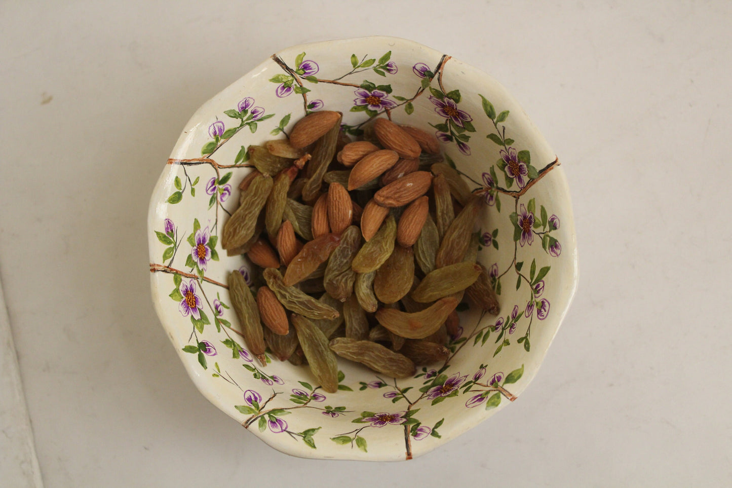 Handmade Paper Mache Art Serving Bowl Set - Purple Flora Design