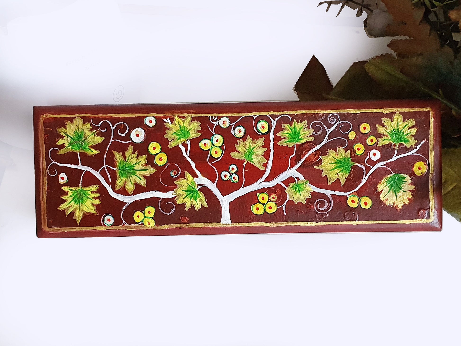 Floral Painting Craft Pencil Box – A Touch of Kashmiri Craftsmanship.