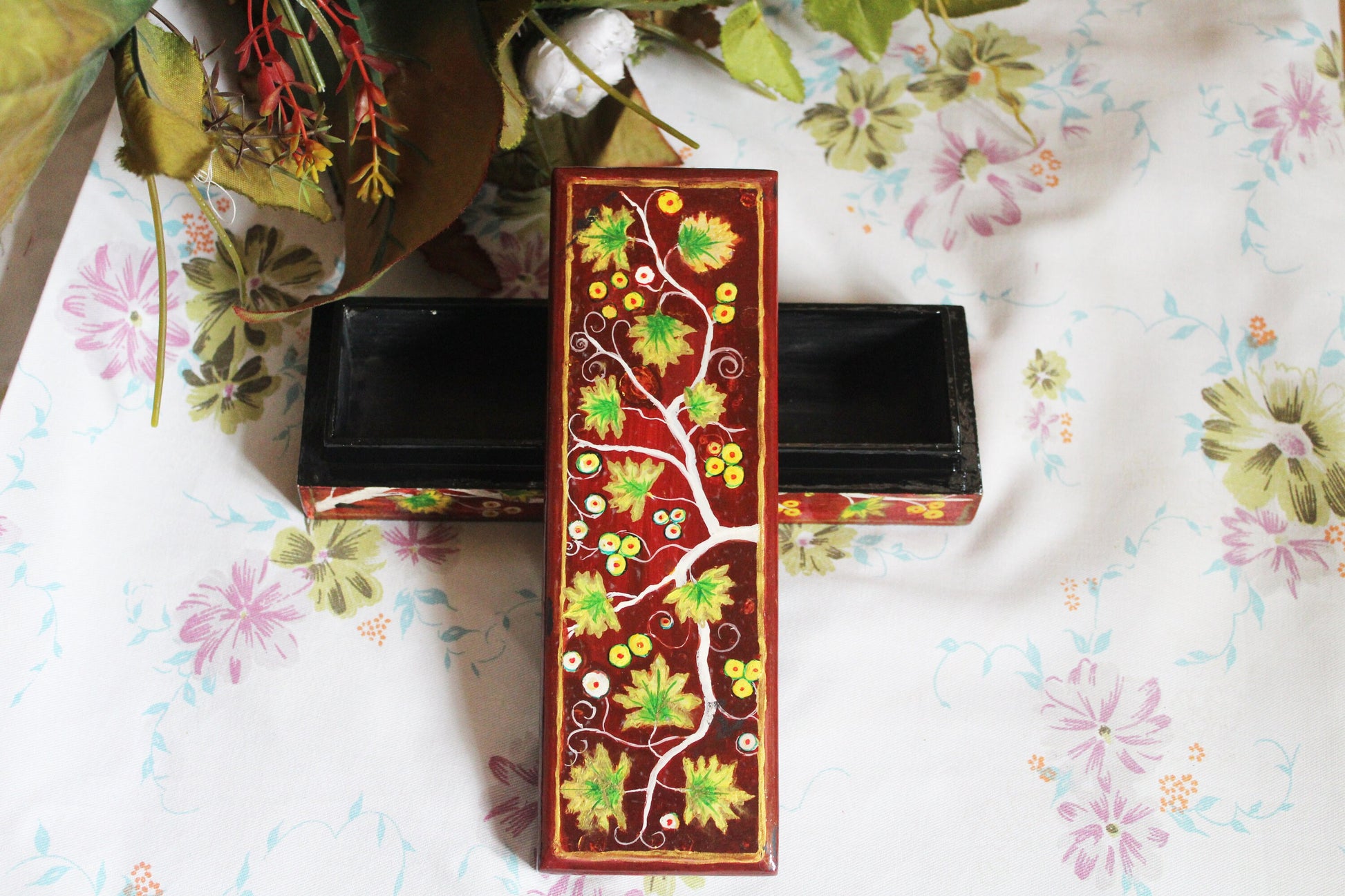 Floral Painting Craft Pencil Box – A Touch of Kashmiri Craftsmanship.