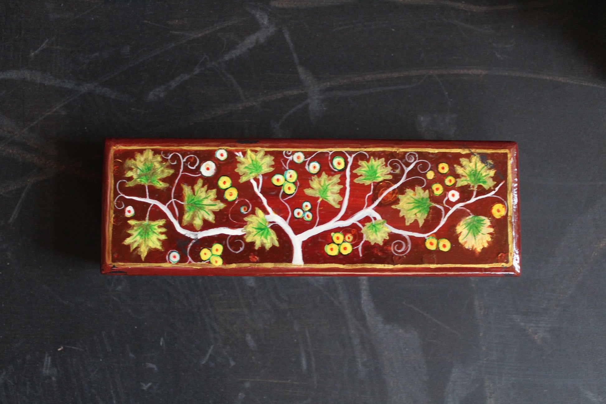 Floral Painting Craft Pencil Box – A Touch of Kashmiri Craftsmanship.