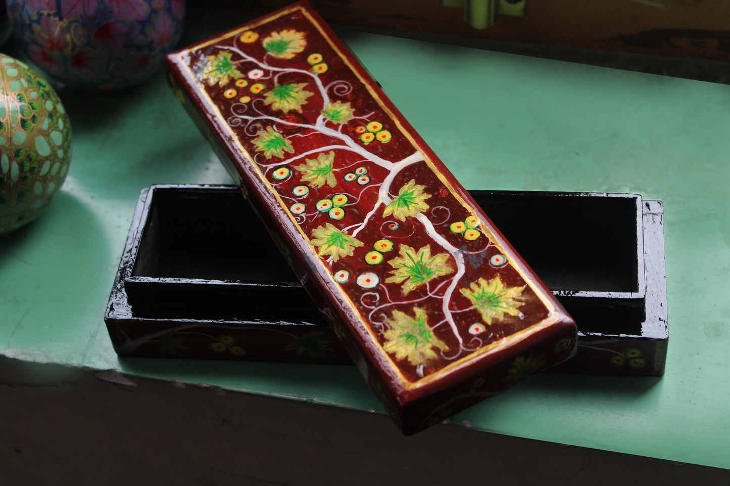 Floral Painting Craft Pencil Box – A Touch of Kashmiri Craftsmanship.