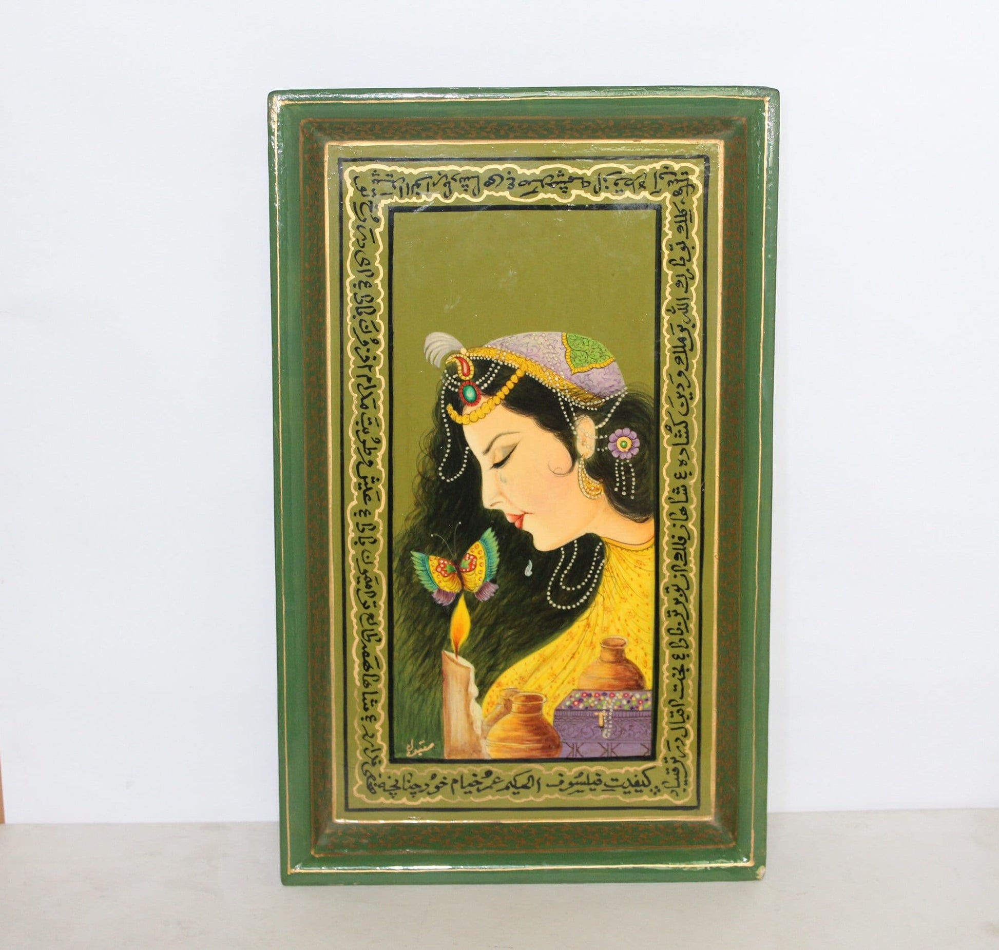 Paper Mache Tray with Mughal Miniature Paintings 34 cm x 21 cm-Hand-Painted Kashmir