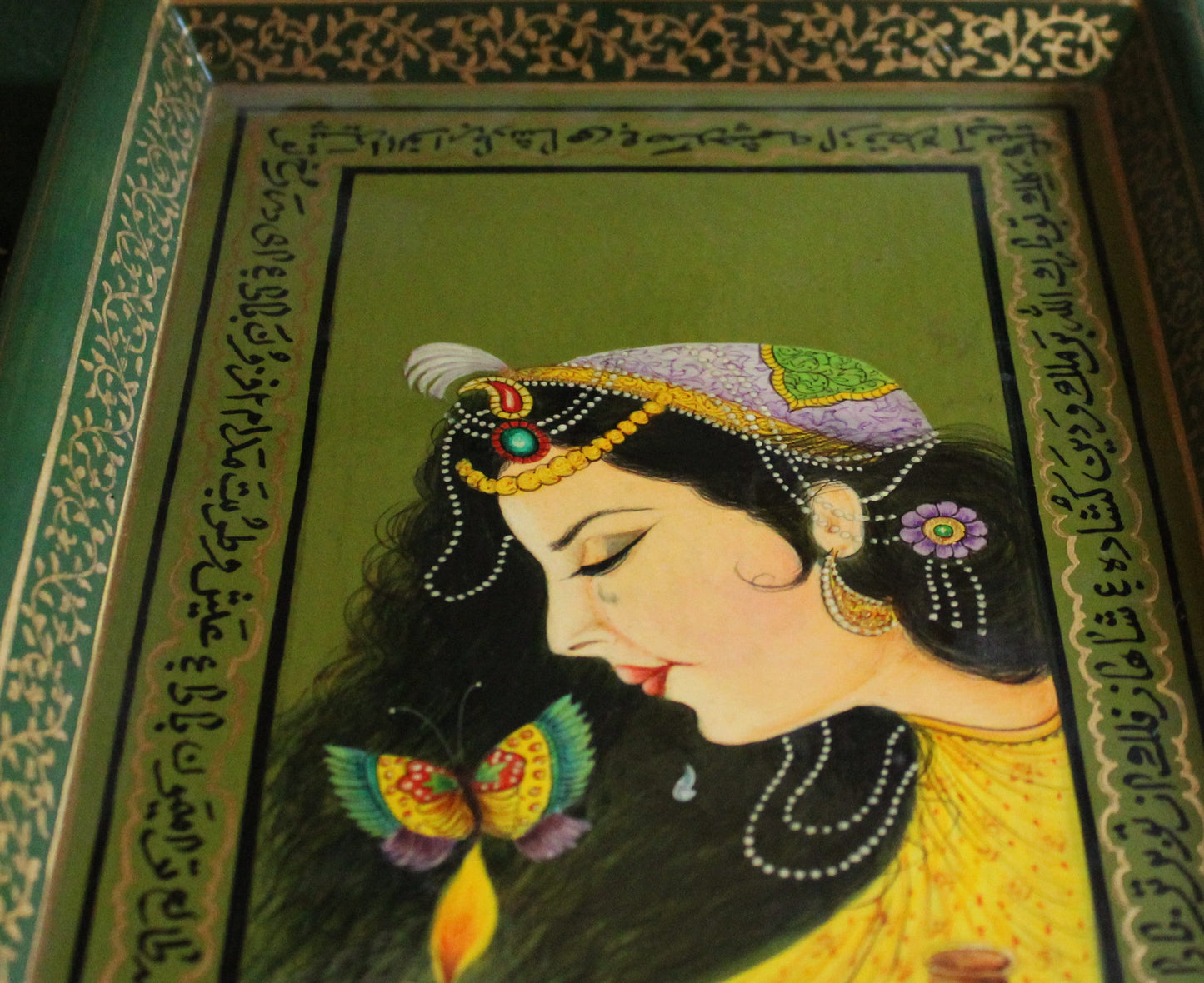 Paper Mache Tray with Mughal Miniature Paintings 34 cm x 21 cm-Hand-Painted Kashmir