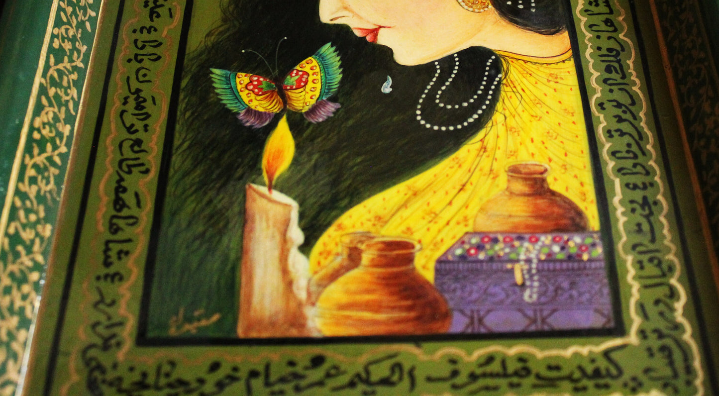 Paper Mache Tray with Mughal Miniature Paintings 34 cm x 21 cm-Hand-Painted Kashmir