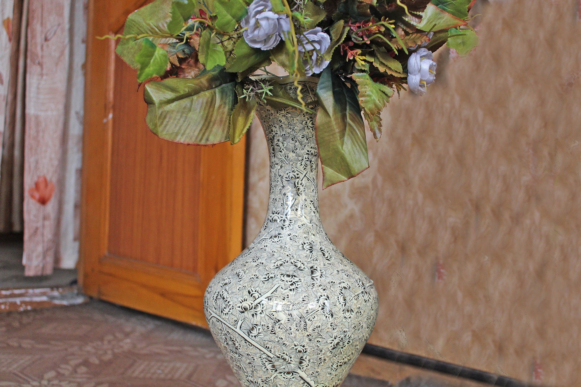 Handmade Paper Mache Flower Vases Set with Gold Painted Finish (Sold as a Pair)