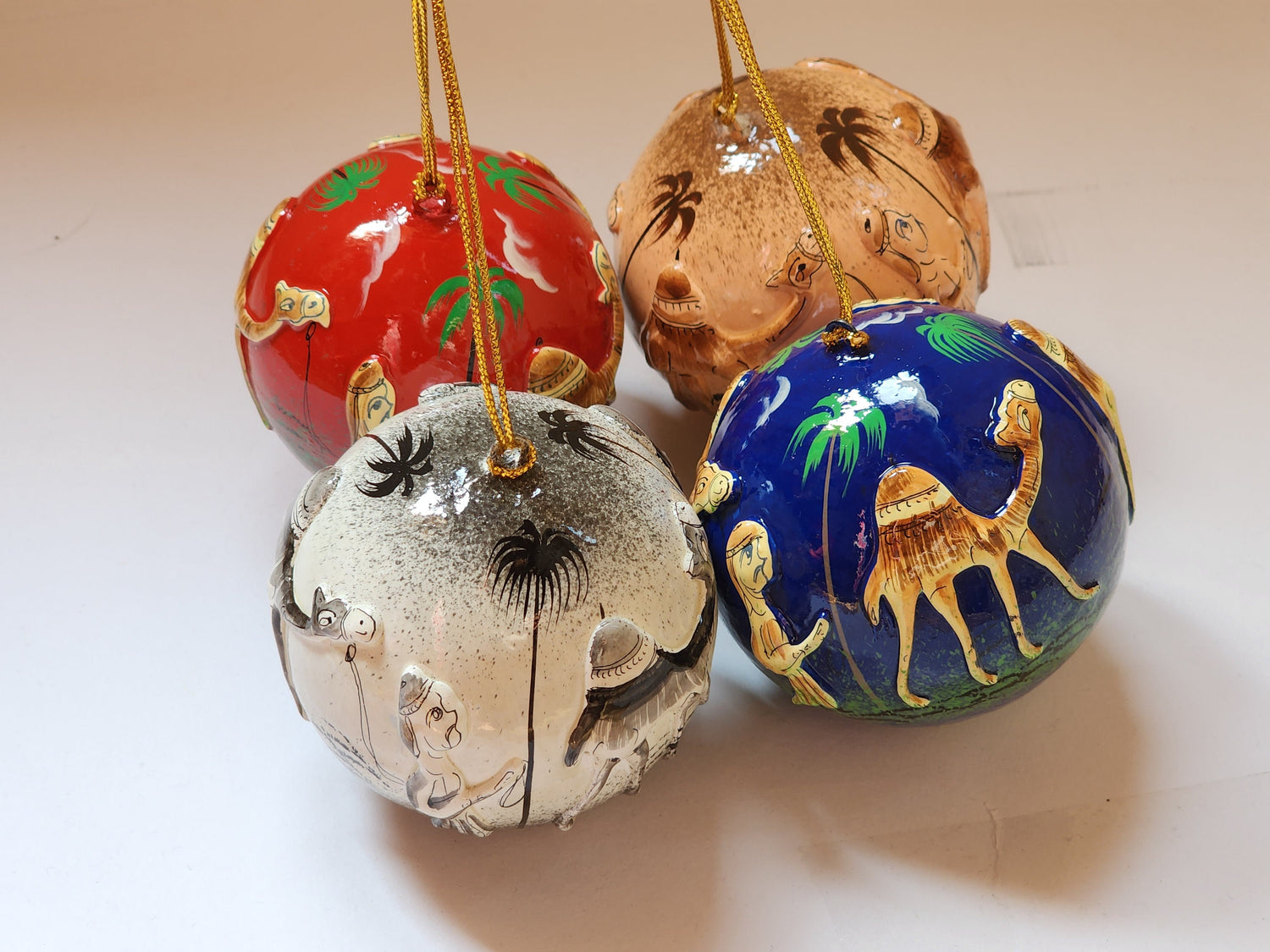 Set of 4 Handmade paper mache balls Hanging Baubles used as gift and for party decor and craft balls and hanging decor balls