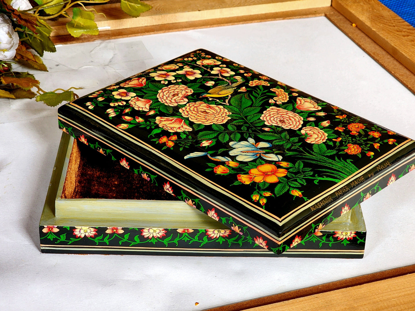 Hand-Painted Floral Paper Mache Engagement Gift Box