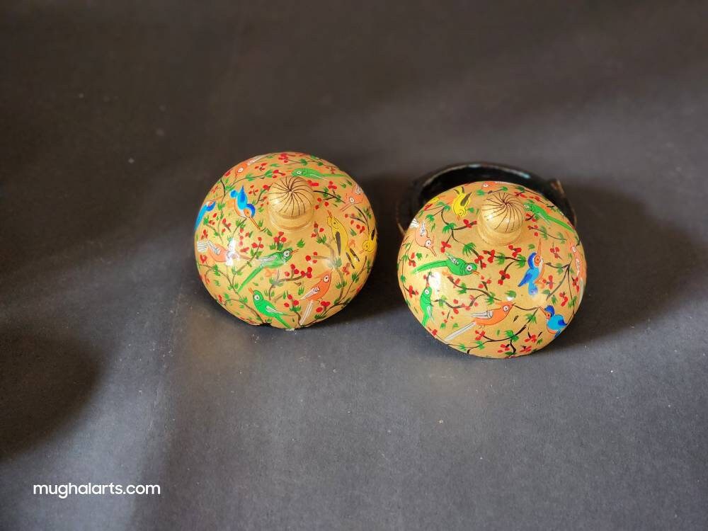 Hand painted trinket boxes (sold as a pair)-3 inches-Paper mache laquered-