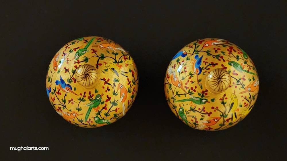 Hand painted trinket boxes (sold as a pair)-3 inches-Paper mache laquered-