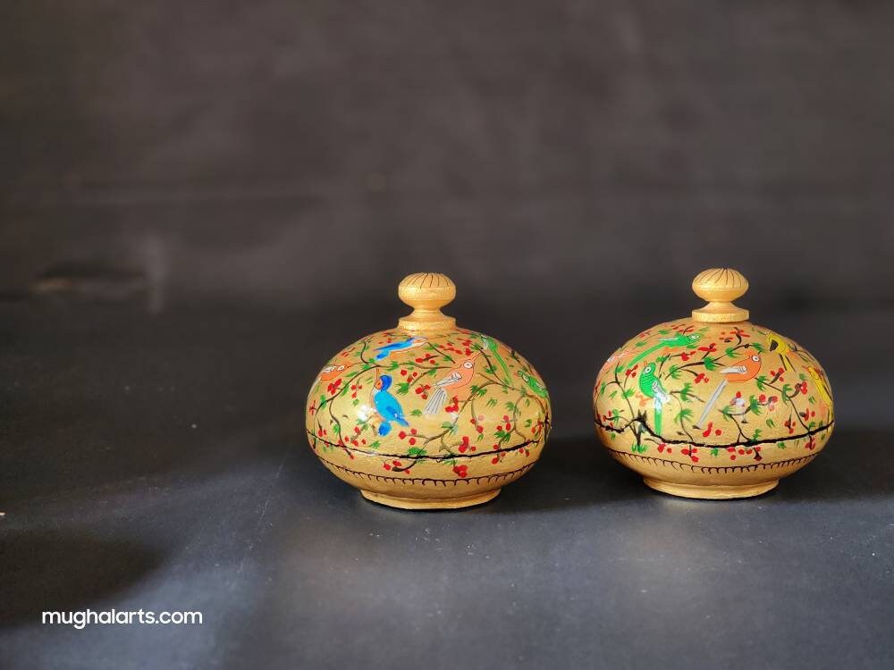 Hand painted trinket boxes (sold as a pair)-3 inches-Paper mache laquered-