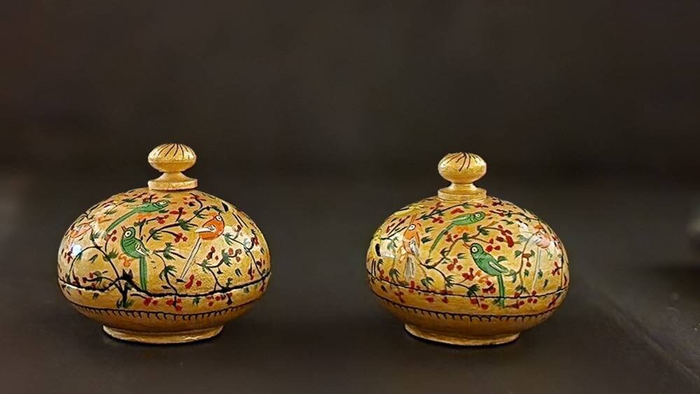 Hand painted trinket boxes (sold as a pair)-3 inches-Paper mache laquered-