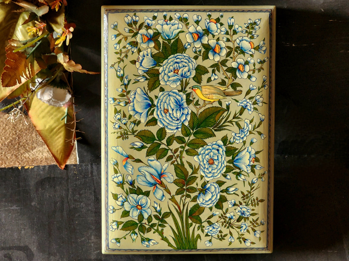 Mughal Art Floral and Bird Lacquered Jewelry Box - Perfect for Holiday Decor and Gifting.