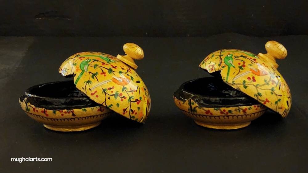 Hand painted trinket boxes (sold as a pair)-3 inches-Paper mache laquered-