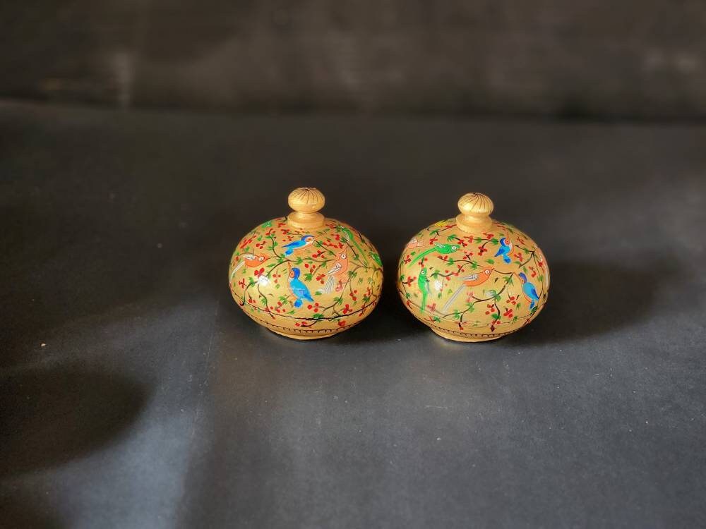 Hand painted trinket boxes (sold as a pair)-3 inches-Paper mache laquered-