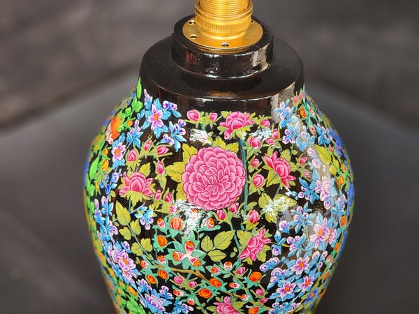 Hand-painted night lamp | wooden art deco lamp | kashmir paper mache-