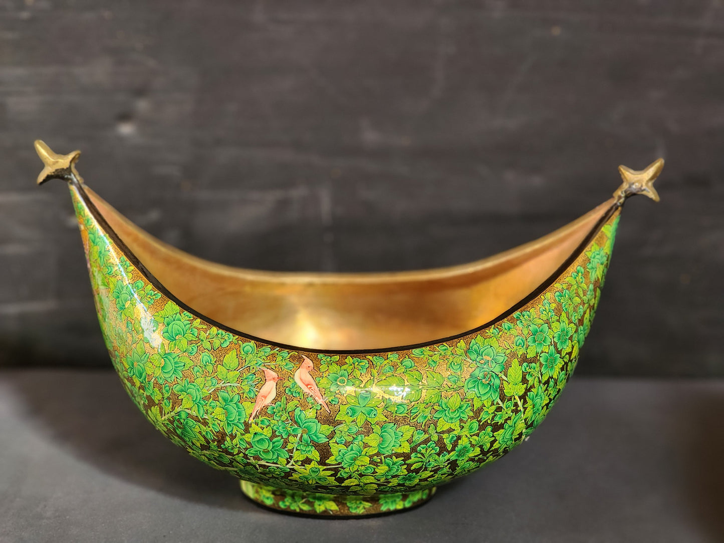 Timeless Elegance: Vintage Brass and Paper Mache Bowl Real Gold Floral Art