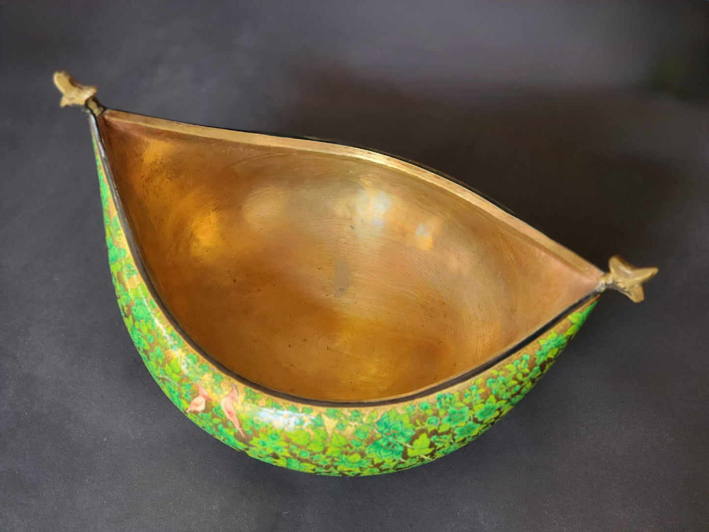 Timeless Elegance: Vintage Brass and Paper Mache Bowl Real Gold Floral Art