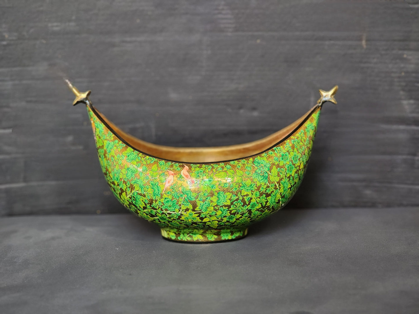 Timeless Elegance: Vintage Brass and Paper Mache Bowl Real Gold Floral Art