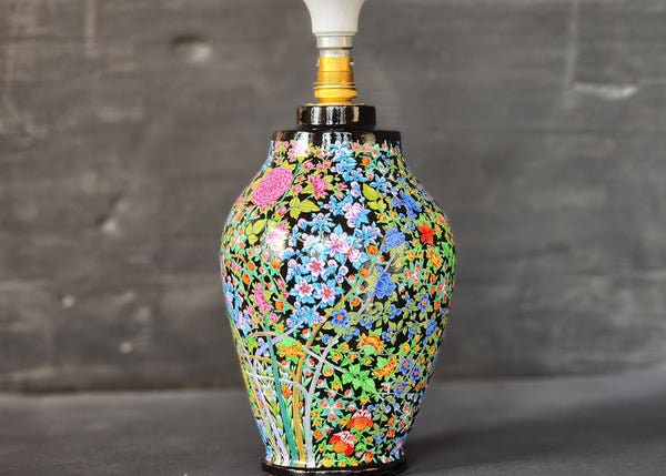 Hand-painted night lamp | wooden art deco lamp | kashmir paper mache-