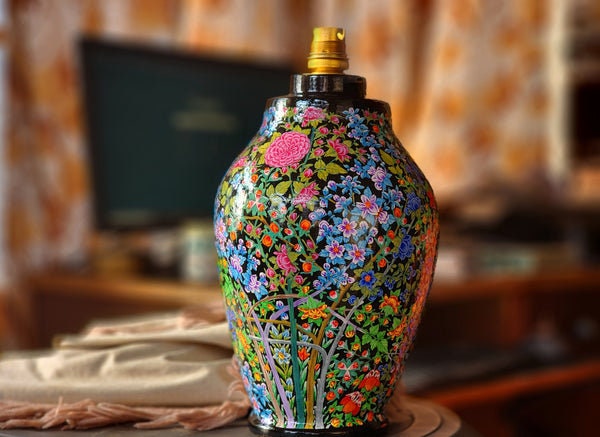 Hand-painted night lamp | wooden art deco lamp | kashmir paper mache-