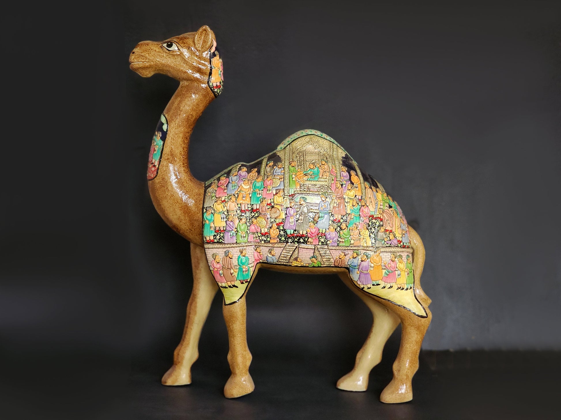 Exquisite Camel Statue Figurines: Antique Paper Mache Mughal Design Sculpture Ornaments for Home Decor