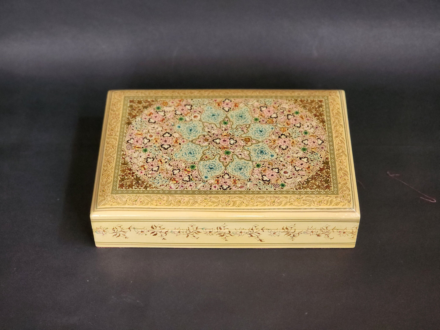 Personalized Bridesmaid and Groomsmen Gifts: Handmade Paper Mache Box with Kashmir Carpet Art and Lacquered Finish