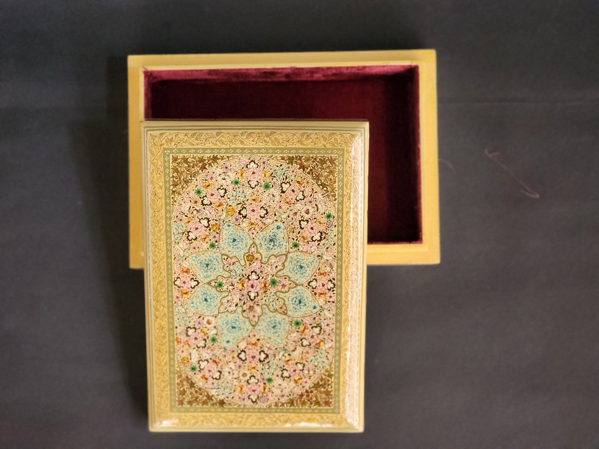 Personalized Bridesmaid and Groomsmen Gifts: Handmade Paper Mache Box with Kashmir Carpet Art and Lacquered Finish