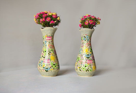 Handcrafted Brass and Paper Mache Floral Vase Set