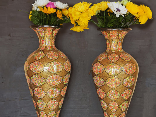 Eternal Blossoms - Pair of Exquisite Paper Mache Vases with Enchanting Floral Motifs.