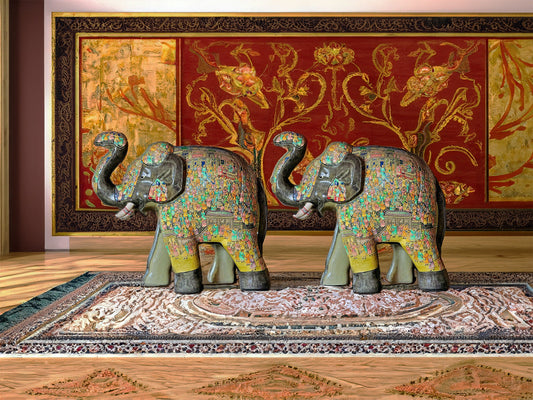 Majestic Mughal Elephant Sculpture – A Symphony of Artistry and Elegance ( sold as a pair )