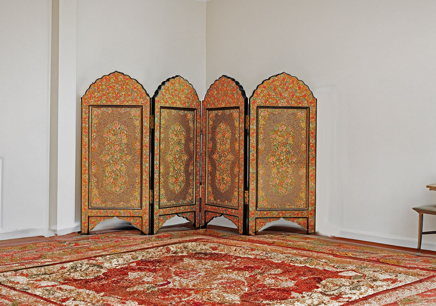 Kashmiri Wall Art Room Divider with fine Hazara floral paintings in a very unique decor style