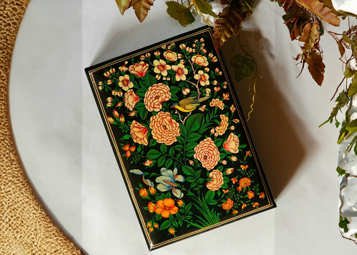 Hand-Painted Floral Paper Mache Engagement Gift Box