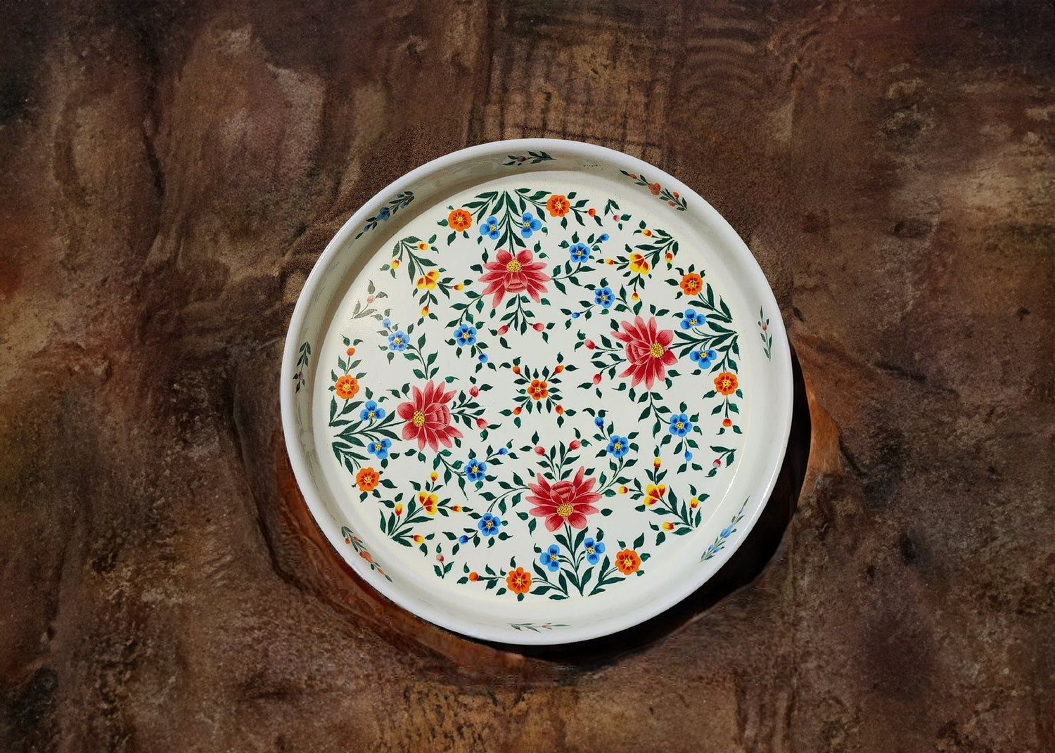 Painted Steel Enamelware Tray with Multicolored Foliage Art