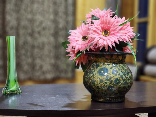 Vintage Real Gold Antique Round Vase - Handmade Paper Mache Painted in Kashmir India, Perfect for Housewarming and Vintage Decor (1990s)