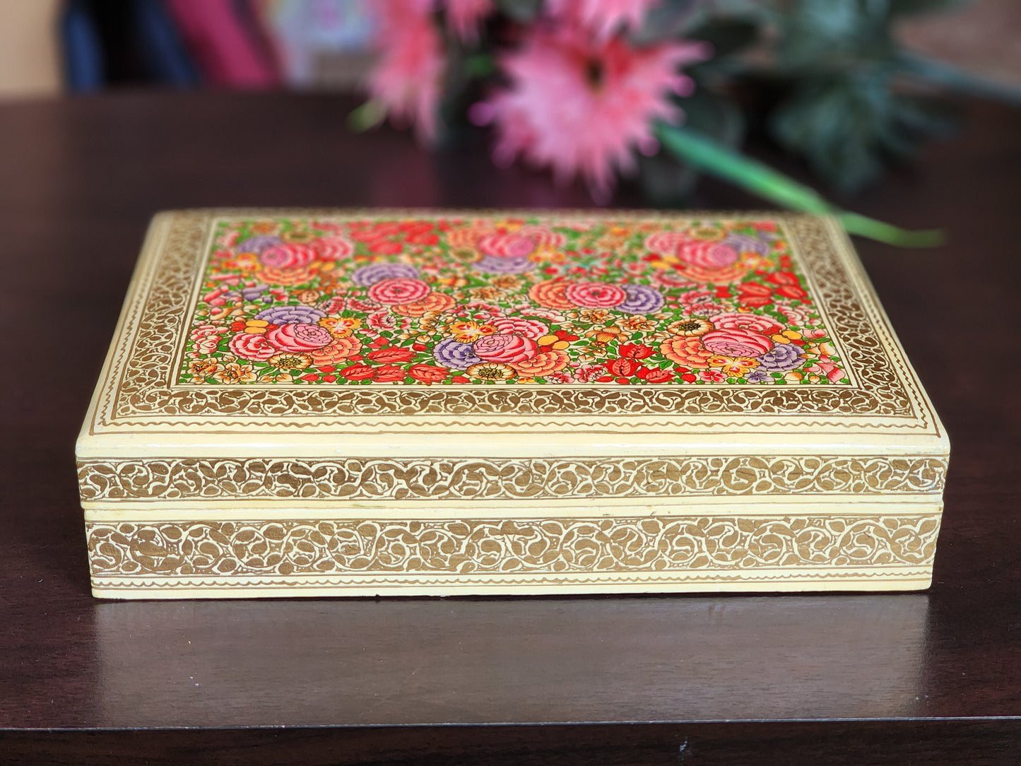 Arts and Crafts hand painted box, A bridal shower gift keepsake box one of a kind-.