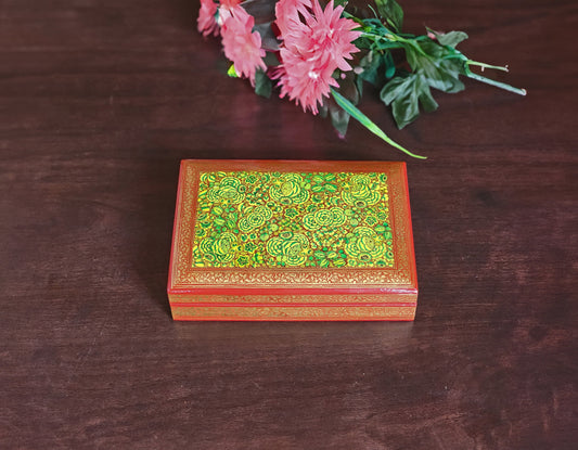 Enchanting green-themed floral jewelry box - Paper Mache Kashmir